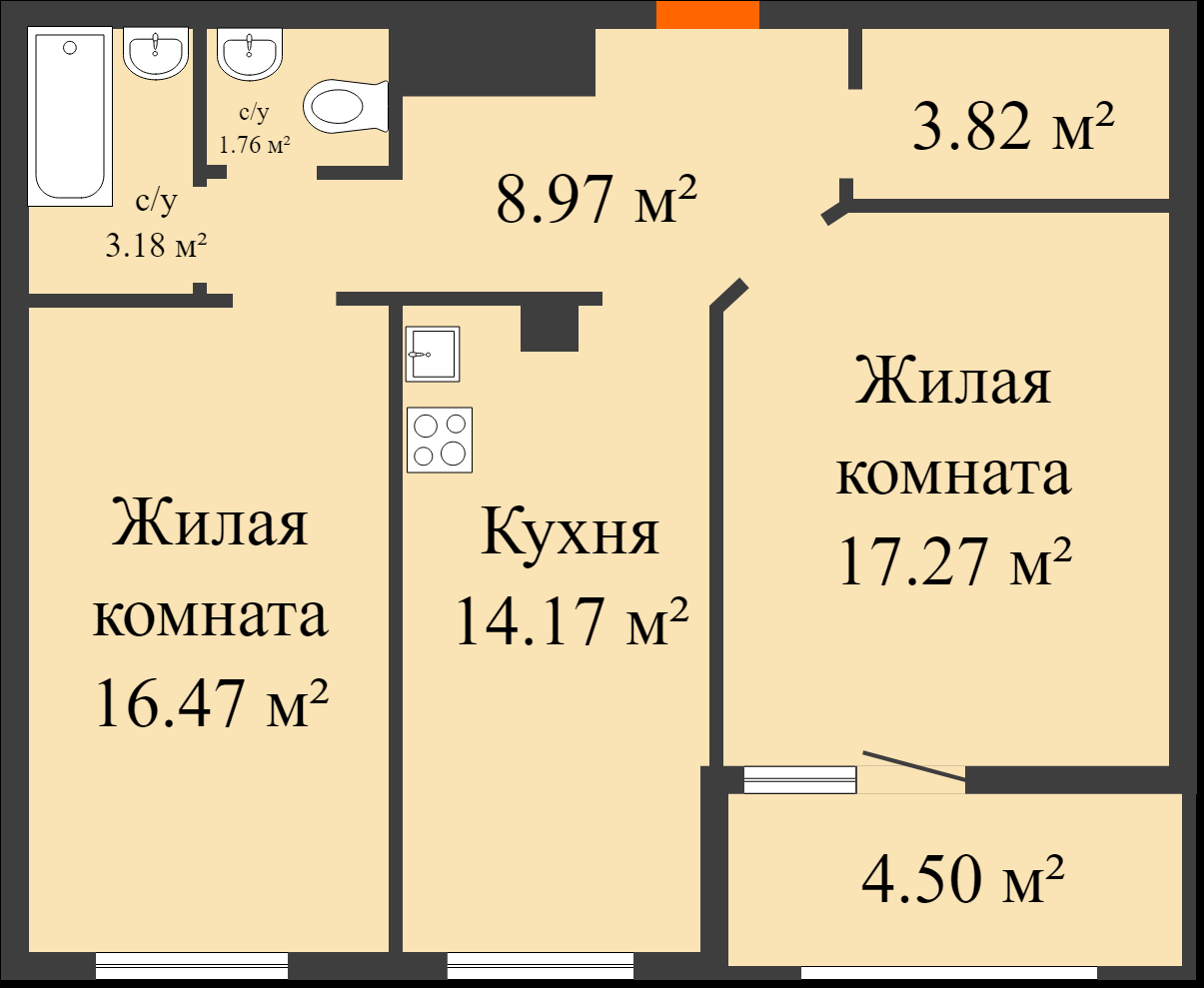 Планировка двухкомнатной квартиры с выходом на лоджию из комнаты
