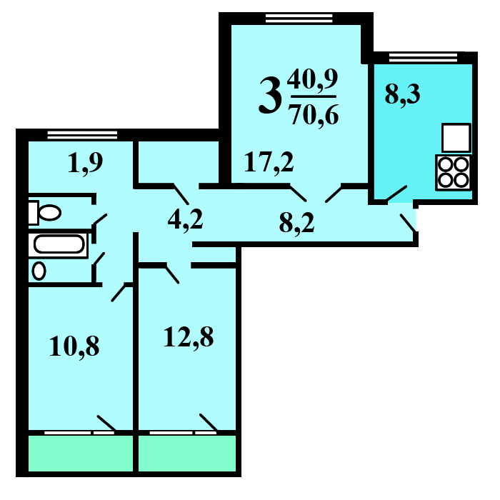 Планировка трехкомнатной квартиры в доме серии П-55<br>Источник:&nbsp;https://flatinfo.ru/planirovka_kvartiry.php?seria=31