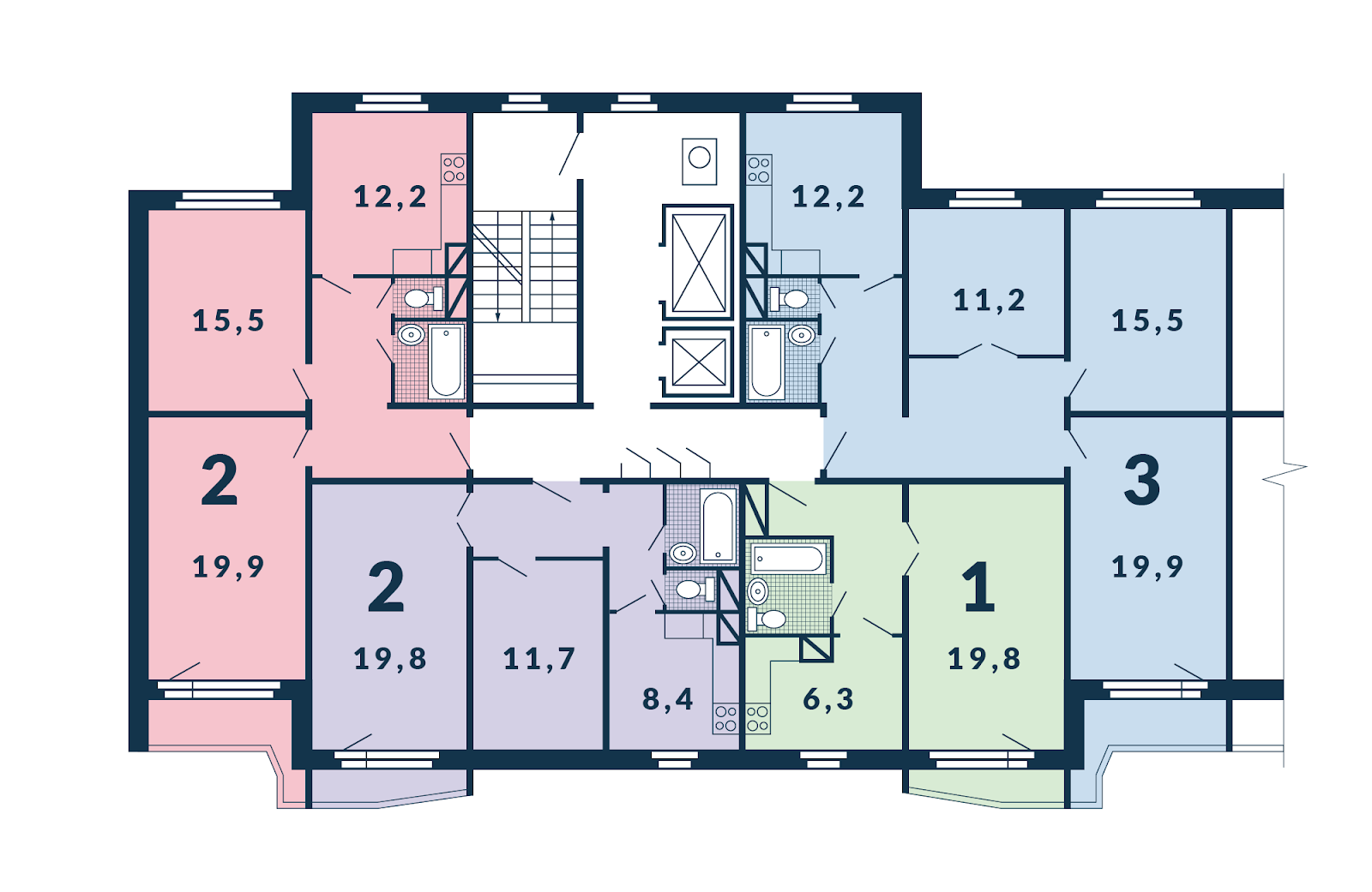 Схема этажа дома типа П-44<br>Источник:&nbsp;https://domgadalki.ru/foto/planirovka-kvartir-p-44-s-razmerami